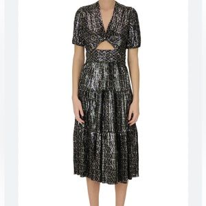 ba&sh Pleated metallic cutout midi dress, size M